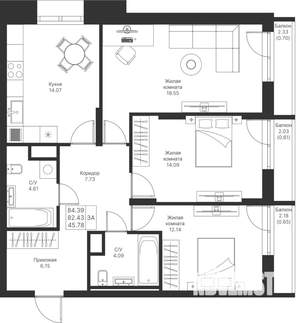 3-к квартира, вторичка, 84м2, 5/25 этаж