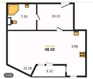 1-к квартира, вторичка, 50м2, 12/17 этаж