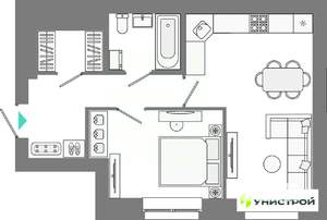 1-к квартира, вторичка, 43м2, 2/10 этаж