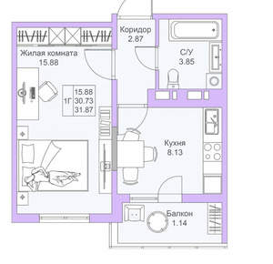 1-к квартира, вторичка, 31м2, 15/19 этаж