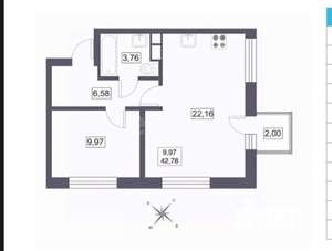2-к квартира, вторичка, 43м2, 2/7 этаж