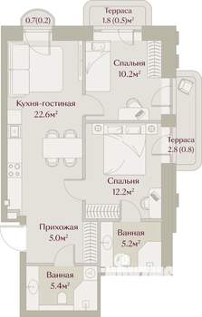 2-к квартира, вторичка, 62м2, 3/8 этаж