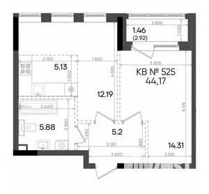 2-к квартира, вторичка, 44м2, 22/23 этаж