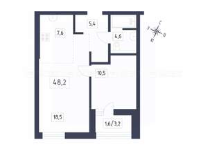 1-к квартира, сданный дом, 48м2, 2/4 этаж