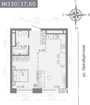 1-к квартира, вторичка, 38м2, 6/25 этаж