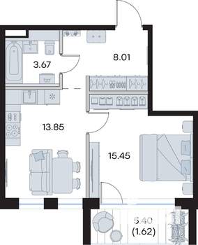 1-к квартира, строящийся дом, 43м2, 4/8 этаж