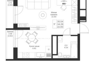 1-к квартира, вторичка, 36м2, 22/24 этаж