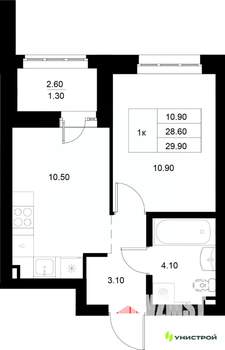 1-к квартира, вторичка, 30м2, 10/22 этаж