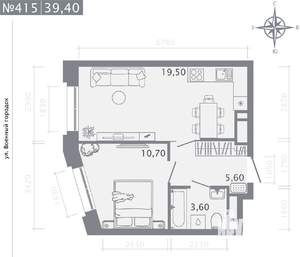 1-к квартира, строящийся дом, 39м2, 6/25 этаж