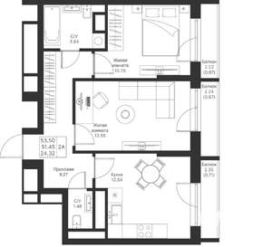 2-к квартира, вторичка, 54м2, 12/24 этаж