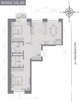 2-к квартира, вторичка, 58м2, 6/25 этаж