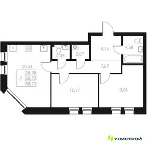 2-к квартира, вторичка, 69м2, 3/8 этаж