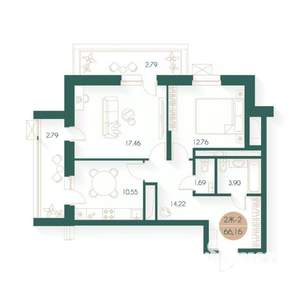2-к квартира, строящийся дом, 66м2, 10/24 этаж