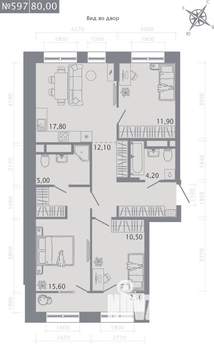 3-к квартира, строящийся дом, 80м2, 7/23 этаж