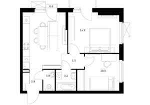 2-к квартира, вторичка, 54м2, 13/17 этаж