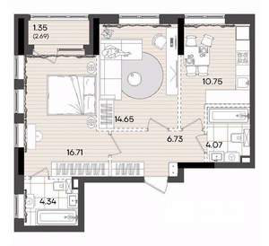2-к квартира, вторичка, 59м2, 23/23 этаж