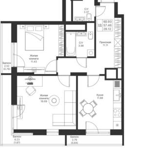 2-к квартира, вторичка, 61м2, 20/25 этаж