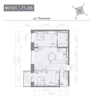 2-к квартира, строящийся дом, 71м2, 5/9 этаж