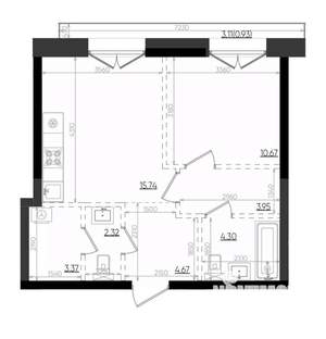 1-к квартира, вторичка, 46м2, 3/19 этаж