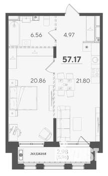 1-к квартира, вторичка, 57м2, 4/7 этаж