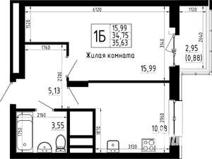 1-к квартира, вторичка, 36м2, 22/23 этаж