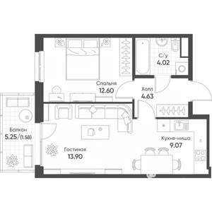 2-к квартира, вторичка, 46м2, 7/8 этаж