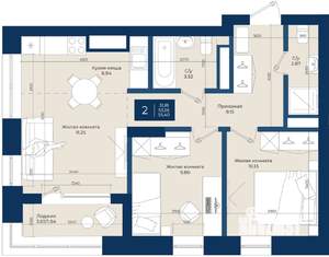 2-к квартира, вторичка, 55м2, 18/20 этаж