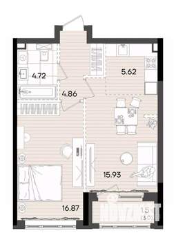2-к квартира, вторичка, 50м2, 19/23 этаж