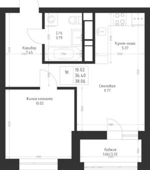 1-к квартира, вторичка, 38м2, 3/23 этаж