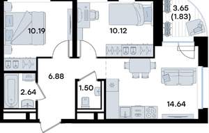 2-к квартира, вторичка, 48м2, 2/10 этаж