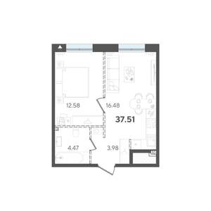 1-к квартира, строящийся дом, 38м2, 3/5 этаж