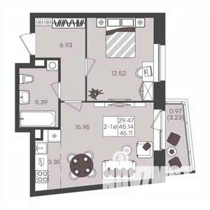 2-к квартира, вторичка, 46м2, 10/22 этаж