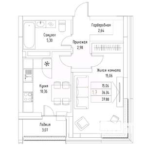 1-к квартира, вторичка, 38м2, 3/9 этаж