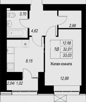 1-к квартира, вторичка, 32м2, 12/15 этаж