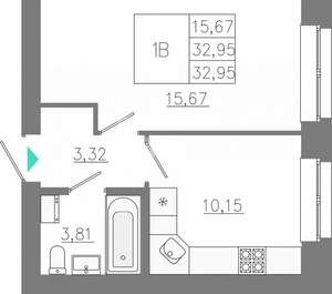 1-к квартира, строящийся дом, 33м2, 5/7 этаж