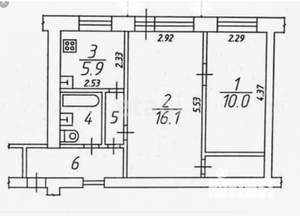 2-к квартира, вторичка, 46м2, 1/5 этаж