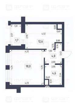 1-к квартира, вторичка, 41м2, 4/7 этаж