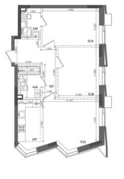 3-к квартира, строящийся дом, 69м2, 8/14 этаж