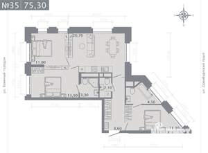 3-к квартира, строящийся дом, 75м2, 5/25 этаж