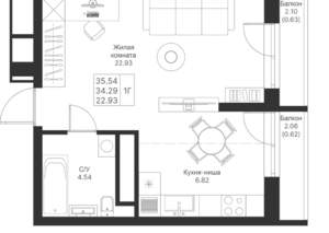 1-к квартира, вторичка, 36м2, 22/25 этаж