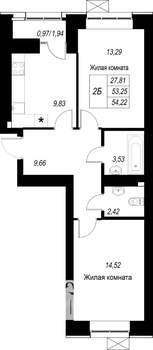2-к квартира, вторичка, 54м2, 3/10 этаж