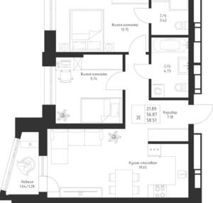 2-к квартира, вторичка, 59м2, 10/23 этаж