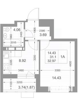 1-к квартира, вторичка, 32м2, 16/17 этаж