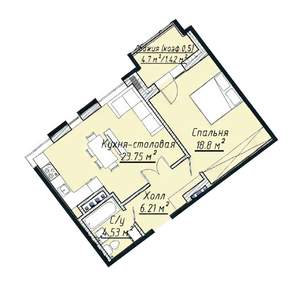 2-к квартира, строящийся дом, 56м2, 4/7 этаж