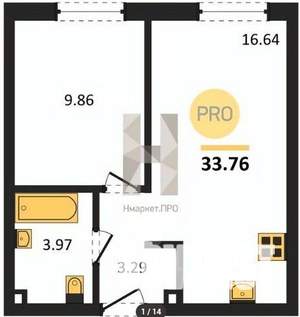 1-к квартира, вторичка, 33м2, 14/24 этаж