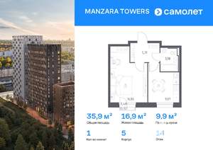 1-к квартира, вторичка, 36м2, 14/15 этаж