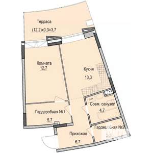 1-к квартира, строящийся дом, 50м2, 1/14 этаж