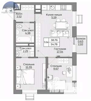 3-к квартира, вторичка, 54м2, 15/19 этаж