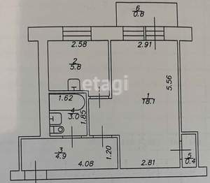 1-к квартира, вторичка, 30м2, 2/5 этаж
