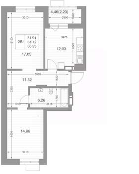 2-к квартира, вторичка, 64м2, 7/17 этаж